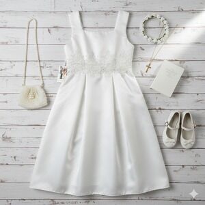 Tip Top Flower Girl A-Line Dress White SZ 6‎ Lace